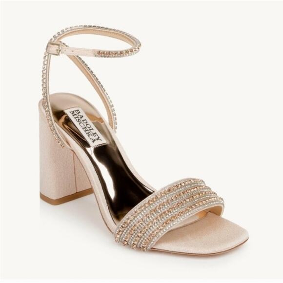 Badgley Mischka Shoes - New! Badgley Mishka Becca Strappy Block Heel‎ Rhinestone Bridal Prom Size 6.5